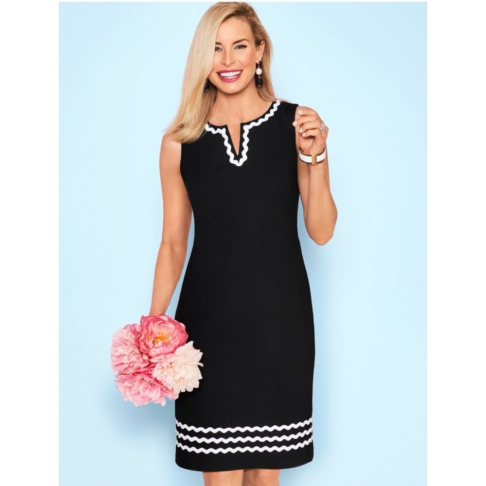 Talbots Black Sleeveless Sheath Dress with White Trim